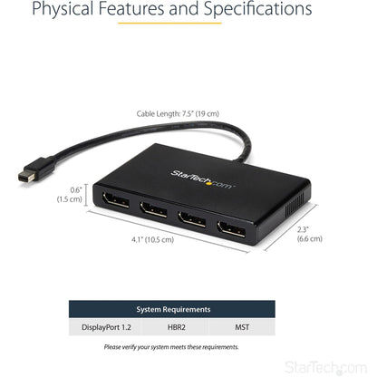 Hub MST de StarTech.com MSTMDP124DP - Mini DisplayPort a 4x DisplayPort Hub de Transporte Multi-Stream - Conecta 4 Monitores Soporte de Resolución 4K Descontinuado