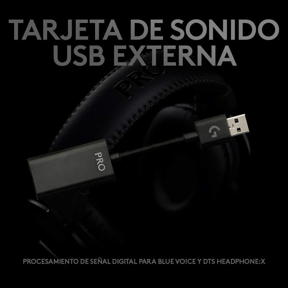 Logitech G PRO X Auriculares Gaming con Cable y Micrófono con Blue VO!CE, DTS Headphone:X 7.1, Controladores PRO-G 50mm, Sonido Surround 7.1 para Esports, para PC/PS/Xbox/Nintendo Switch - Negro