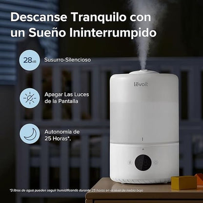 LEVOIT 3L Top Fill Humidificador, 28dB Silencioso,